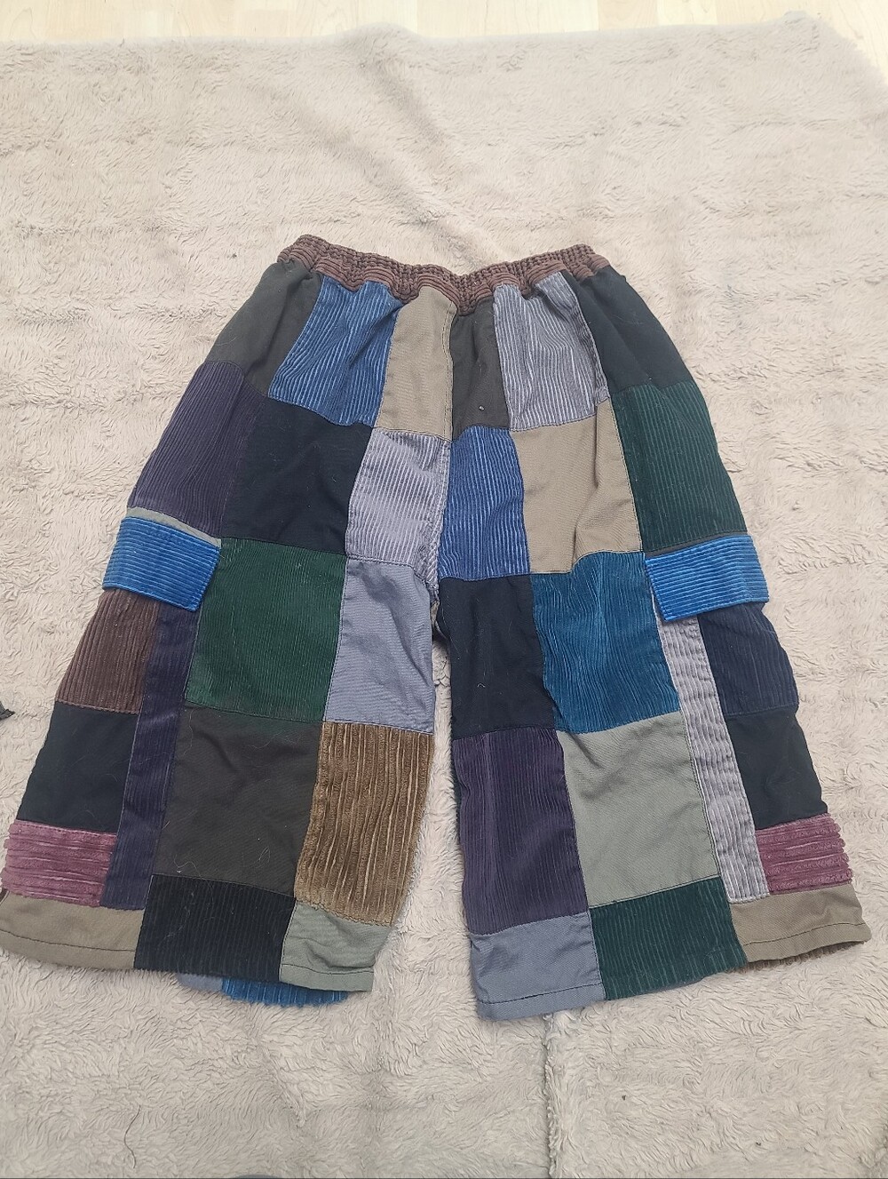 Patchwork Corduroy Wide-Leg Long Cargo Shorts- Multicolor